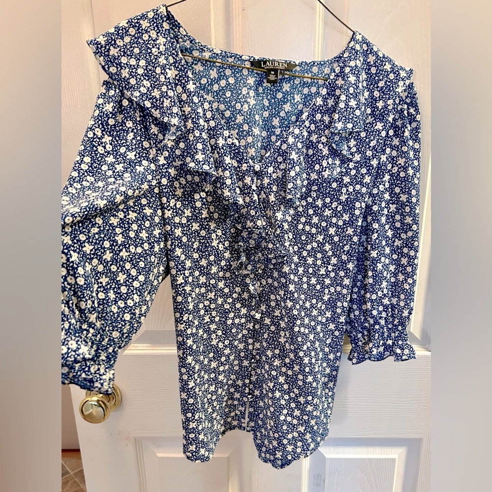 Ralph Lauren navy and white flowing top. Medium